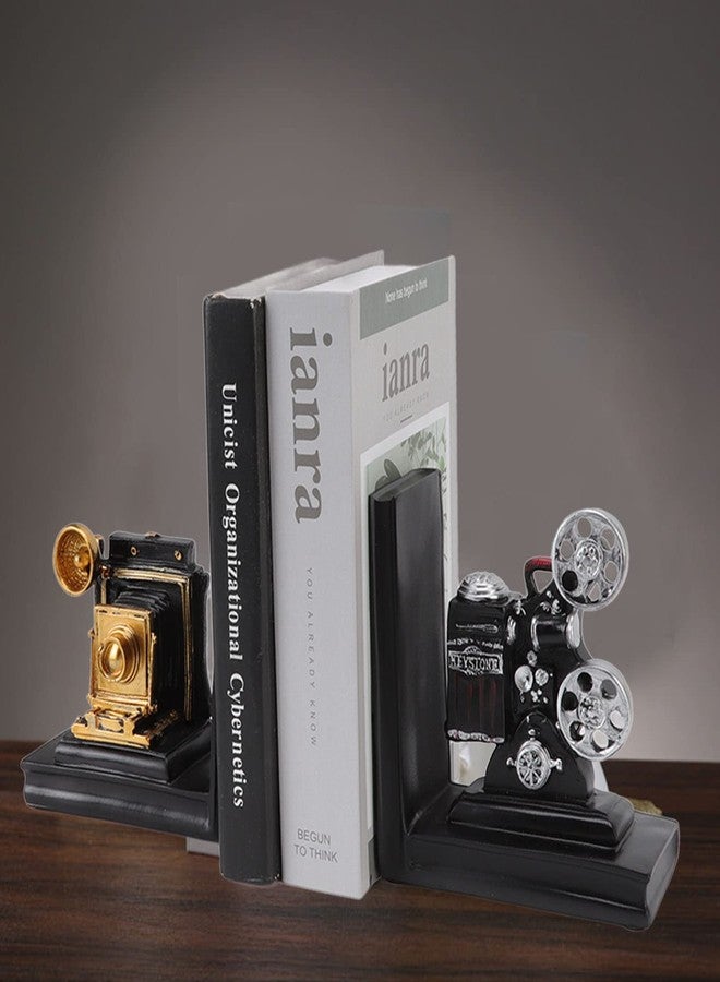 OUKENS Book Ends, Vintage Movie Projector Heavy Duty Decorative Bookends with Storage of CDs DVDs Books, for Bookshelf, Office Decor, Bookshelf Organizer, Ofice Decor for Men, Unique Home Decor Gifts - Image 5