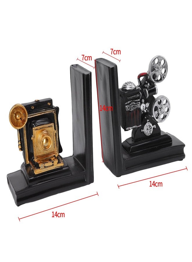 OUKENS Book Ends, Vintage Movie Projector Heavy Duty Decorative Bookends with Storage of CDs DVDs Books, for Bookshelf, Office Decor, Bookshelf Organizer, Ofice Decor for Men, Unique Home Decor Gifts - Image 2