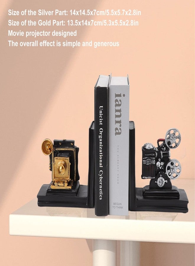 OUKENS Book Ends, Vintage Movie Projector Heavy Duty Decorative Bookends with Storage of CDs DVDs Books, for Bookshelf, Office Decor, Bookshelf Organizer, Ofice Decor for Men, Unique Home Decor Gifts - Image 4