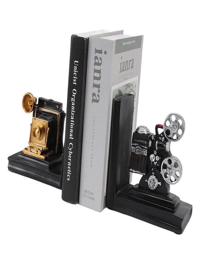 OUKENS Book Ends, Vintage Movie Projector Heavy Duty Decorative Bookends with Storage of CDs DVDs Books, for Bookshelf, Office Decor, Bookshelf Organizer, Ofice Decor for Men, Unique Home Decor Gifts - Image 1