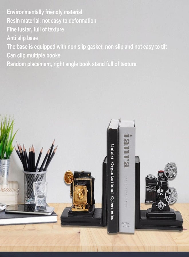 OUKENS Book Ends, Vintage Movie Projector Heavy Duty Decorative Bookends with Storage of CDs DVDs Books, for Bookshelf, Office Decor, Bookshelf Organizer, Ofice Decor for Men, Unique Home Decor Gifts - Image 3