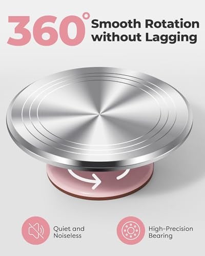 Kootek Aluminium Cake Turntable Set, Baking Tools with Revolving 12" Cake Stand for Decorating, 12.7" Offset Spatula, 3 Stainless Steel Frosting Icing Smoother, Cake Serve Cake Decorating Kit Supplies - Image 3