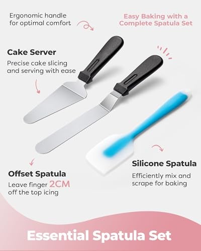 Kootek Aluminium Cake Turntable Set, Baking Tools with Revolving 12" Cake Stand for Decorating, 12.7" Offset Spatula, 3 Stainless Steel Frosting Icing Smoother, Cake Serve Cake Decorating Kit Supplies - Image 5