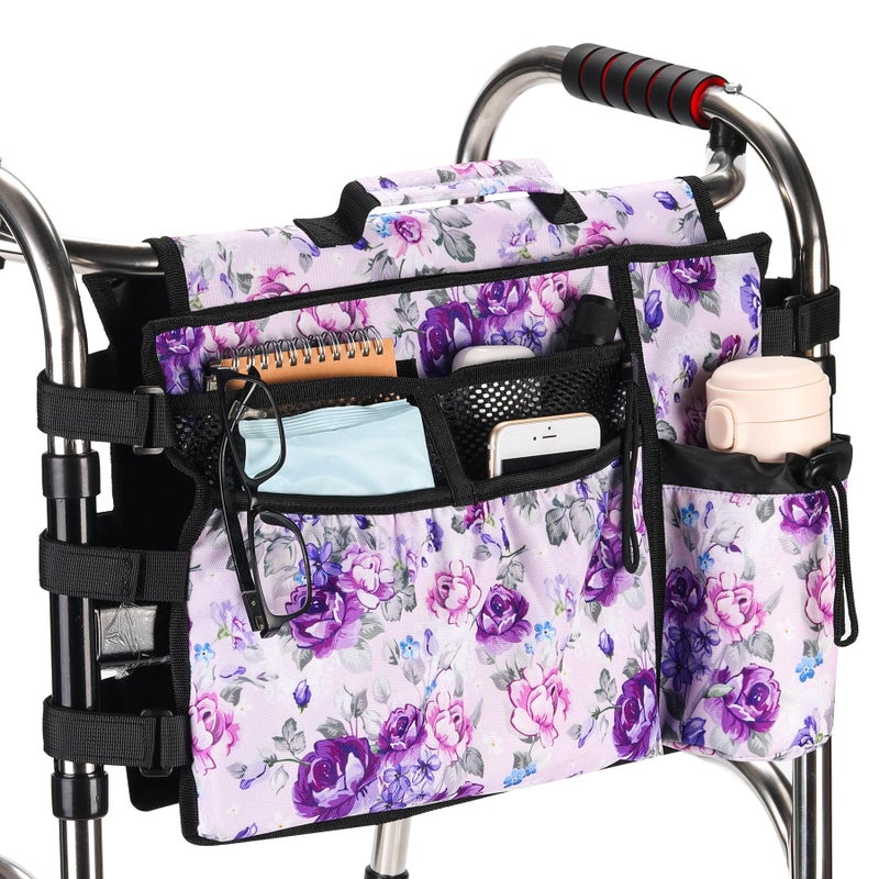 CLEKEGBAG Walker Accessories for Folding Walker Double Sided Walker Bag with Cup holer Organizer Pouch Storage Tote for Rollator Carrying - Image 1
