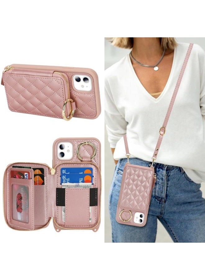 Hamany for iPhone 11 Case Wallet with Card Holder for Women,for iPhone 11 Phone case Wallet with Strap Credit Card Slots Crossbody with Kickstand Zipper Case-Rose Gold - Image 1
