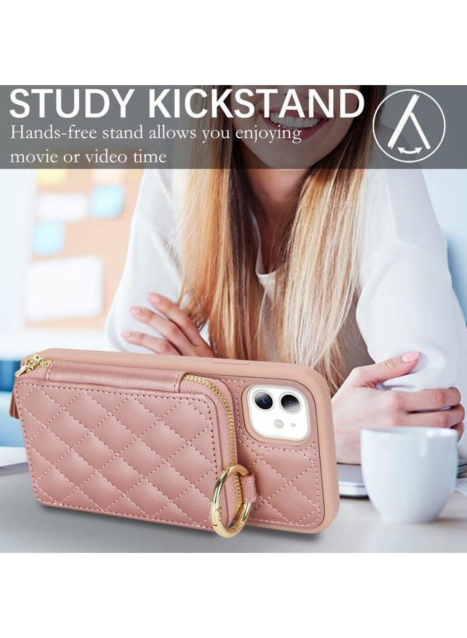 Hamany for iPhone 11 Case Wallet with Card Holder for Women,for iPhone 11 Phone case Wallet with Strap Credit Card Slots Crossbody with Kickstand Zipper Case-Rose Gold - Image 4