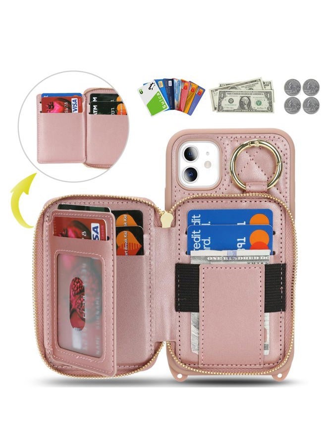 Hamany for iPhone 11 Case Wallet with Card Holder for Women,for iPhone 11 Phone case Wallet with Strap Credit Card Slots Crossbody with Kickstand Zipper Case-Rose Gold - Image 2