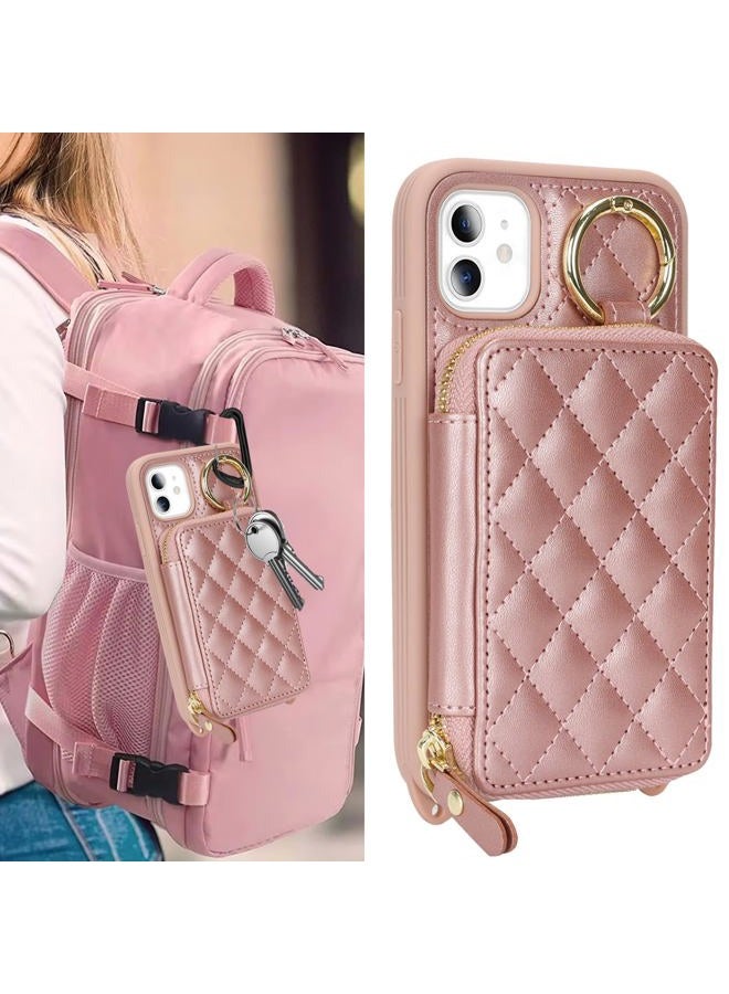 Hamany for iPhone 11 Case Wallet with Card Holder for Women,for iPhone 11 Phone case Wallet with Strap Credit Card Slots Crossbody with Kickstand Zipper Case-Rose Gold - Image 3