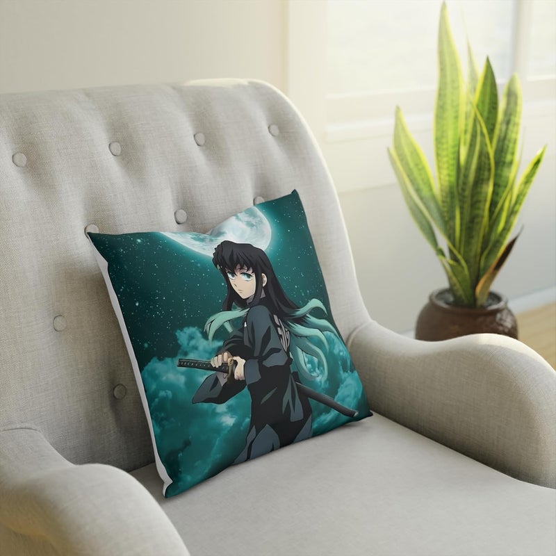 Gifting Domus Anime CushionPillow Muichiro Tokito Demon Slayer 12x12 Inch HD Vibrant Print Free 10 Vinyl Stickers Best Birthday Gift for Anime Lovers Siblings Friends - Image 5