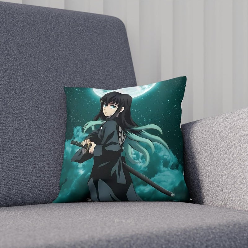 Gifting Domus Anime CushionPillow Muichiro Tokito Demon Slayer 12x12 Inch HD Vibrant Print Free 10 Vinyl Stickers Best Birthday Gift for Anime Lovers Siblings Friends - Image 1