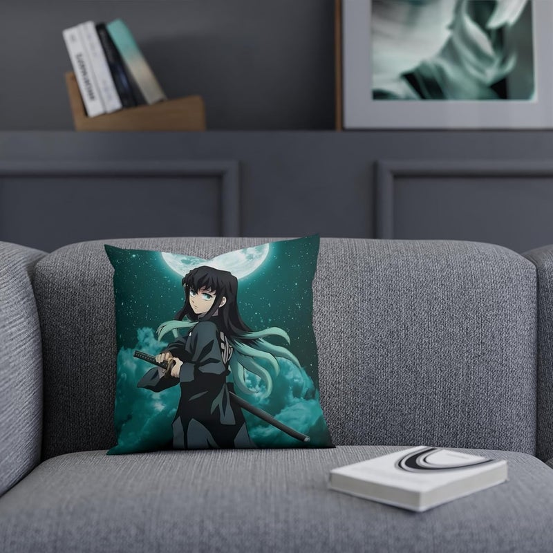 Gifting Domus Anime CushionPillow Muichiro Tokito Demon Slayer 12x12 Inch HD Vibrant Print Free 10 Vinyl Stickers Best Birthday Gift for Anime Lovers Siblings Friends - Image 4