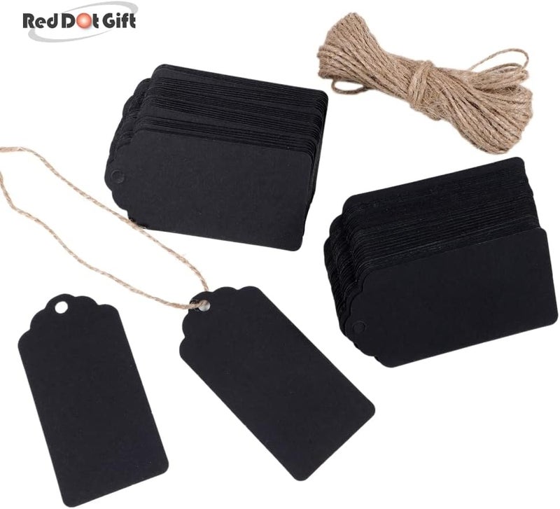 ريد دوت جيفت علامات هدايا REDDOTGIFT، 100 قطعة من علامات ورق الكرافت مع 10 أمتار من خيوط الجوت الطبيعية، علامات حرفية وملصقات هدايا لحفلات الزفاف وعيد الميلاد وعيد الشكر... (4.5x9 سم، أسود FD#) - Image 5