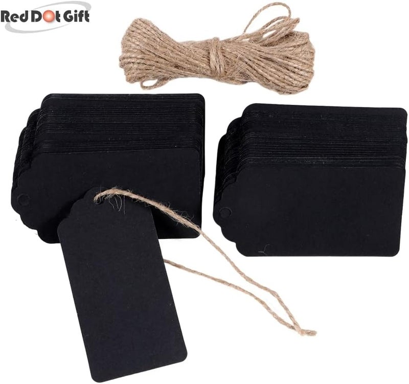 ريد دوت جيفت علامات هدايا REDDOTGIFT، 100 قطعة من علامات ورق الكرافت مع 10 أمتار من خيوط الجوت الطبيعية، علامات حرفية وملصقات هدايا لحفلات الزفاف وعيد الميلاد وعيد الشكر... (4.5x9 سم، أسود FD#) - Image 4