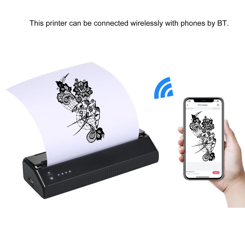 طابعة حرارية: ورقة نقل سوداء واحدة - رأس طباعة عالية الدقة، توصيل لاسلكي Bluetooth ويو إس بي - مطابقة حرارية ببطارية قابلة لإعادة الشحن لا تحتوي على حبر بسعة 1500 ملي أمبير للفنانين السمعة - Image 2