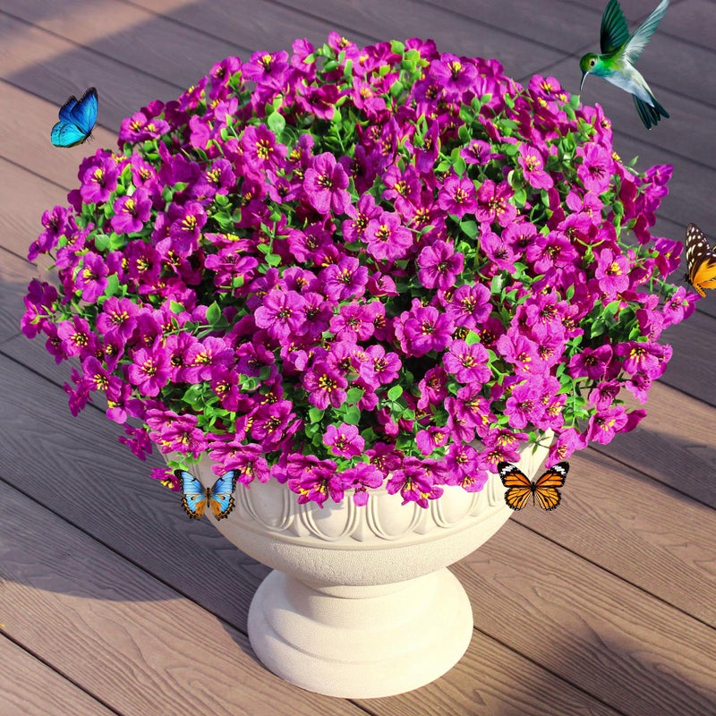 JAKY Global Artificial Flowers for Outdoors Faux Outside Plants Spring Summer Decorations 16 Bundles UV Resistant Silk Daisy Fake Eucalyptus Realistic Used for Yard Porch Patio Window Box Planter Decor  - Image 1
