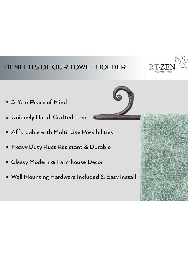 RTZEN Farmehouse Bathroom Towel Holder  Wrought Iron Matte Meta Black Towel Bar Wall Mount Rod  Handmade Home Decor Metal Kitchen Hanger Bar 24  Fits 24 Inch Towels - Image 3