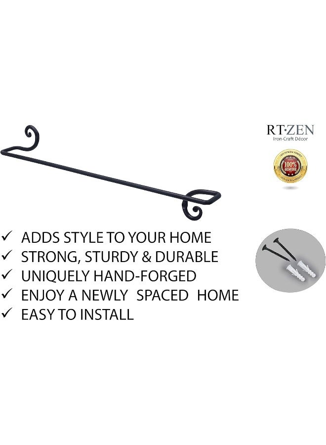 RTZEN Farmehouse Bathroom Towel Holder  Wrought Iron Matte Meta Black Towel Bar Wall Mount Rod  Handmade Home Decor Metal Kitchen Hanger Bar 24  Fits 24 Inch Towels - Image 2