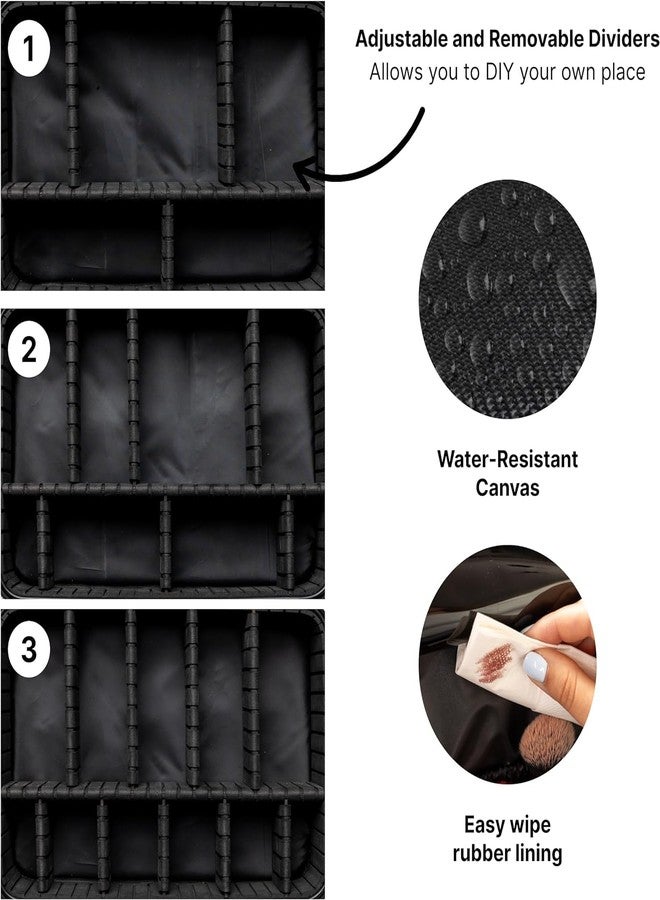 CPEX Travel Makeup Train Case, Professional DIY Cosmetic Storage Organizer Kit Portable Mini Make Up Bag Artist Leather Carrying Box with Adjustable Divider Black - Image 2