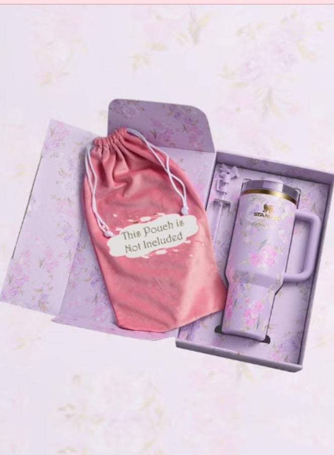 Stanley Stanley Love Shack Fancy H2.0 Flow State 40oz Purple Rose Tumbler, Stainless Steel Vacuum Insulated Quencher with Lid, Straw, and Stopper, Ideal for Water and Iced Tea, Keeps Drinks Cold, Presented in Elegant Gift-Ready Packaging - Image 2
