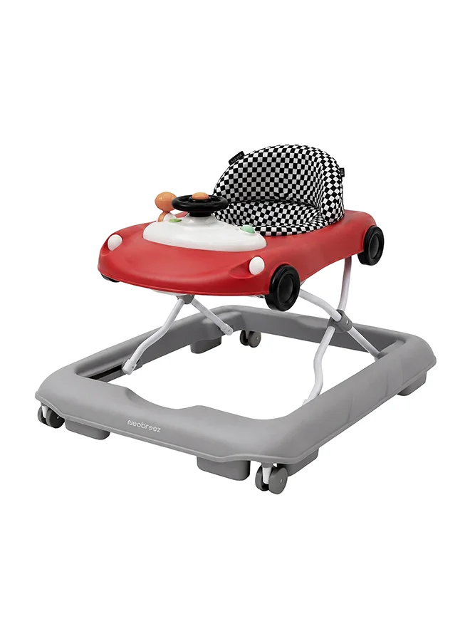 نيوبريز Neobreez Navix 3-in-1 Baby Walker, Music & Lights, Anti-fall Protection, 6 Months+-red/grey