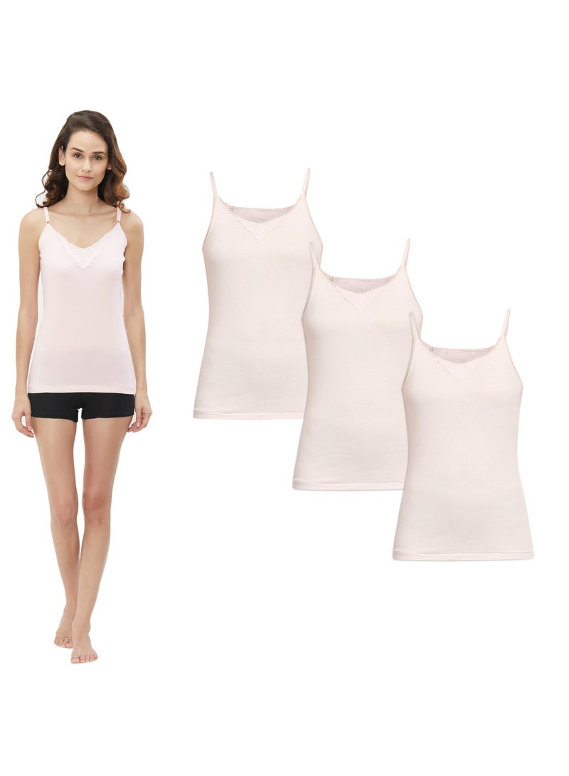 BYC WOMEN'S ADJUSTABLE STRAP COTTON CAMISOLE (PACK OF 3) - PINK  - Image 1