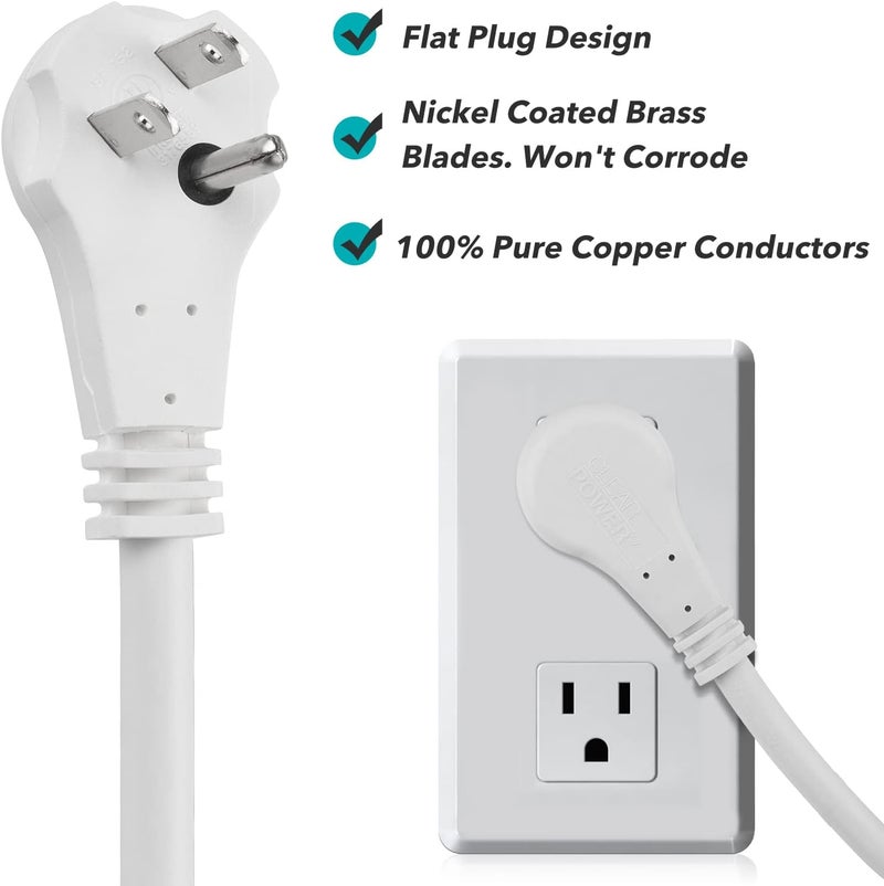 Clear Power 6 ft 3 Outlet Heavy Duty Flat Plug Extension Cord 14/3 SJT for Small Tools, Appliance and Office Equipment, White, 3 Prong Grounded, DCIC-0046-DC - Image 2