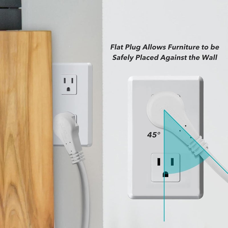 Clear Power 6 ft 3 Outlet Heavy Duty Flat Plug Extension Cord 14/3 SJT for Small Tools, Appliance and Office Equipment, White, 3 Prong Grounded, DCIC-0046-DC - Image 5