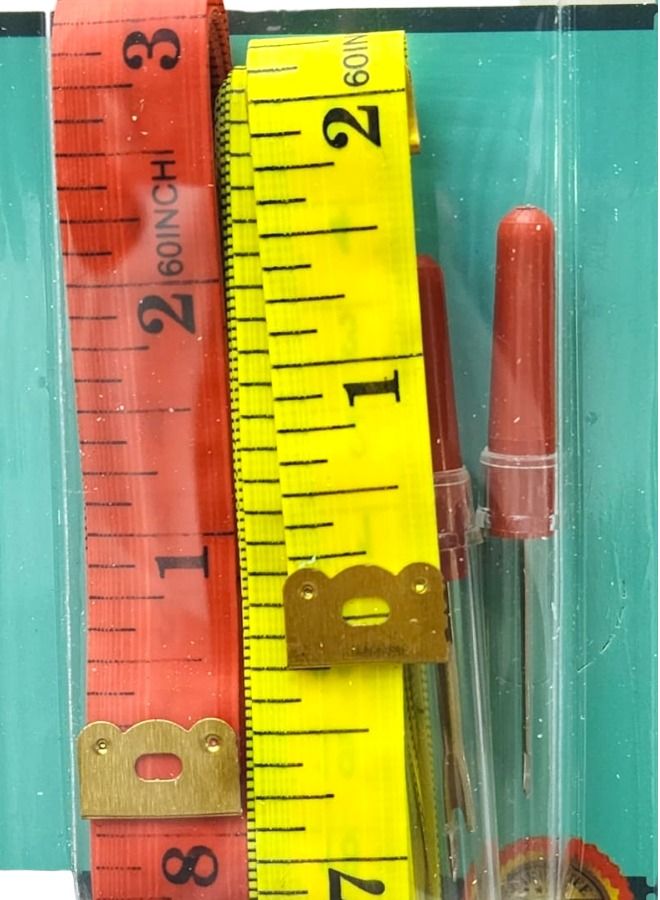 ITALO 2 Pieces of Sewing Tailor Ruler Tape Measure 1.5 Meter and 2 Pieces of Plastic Handle Seam Ripper Stitch Unpicker Thread Cutter Sewing Tool with Cap Red 68millimeter - Image 2