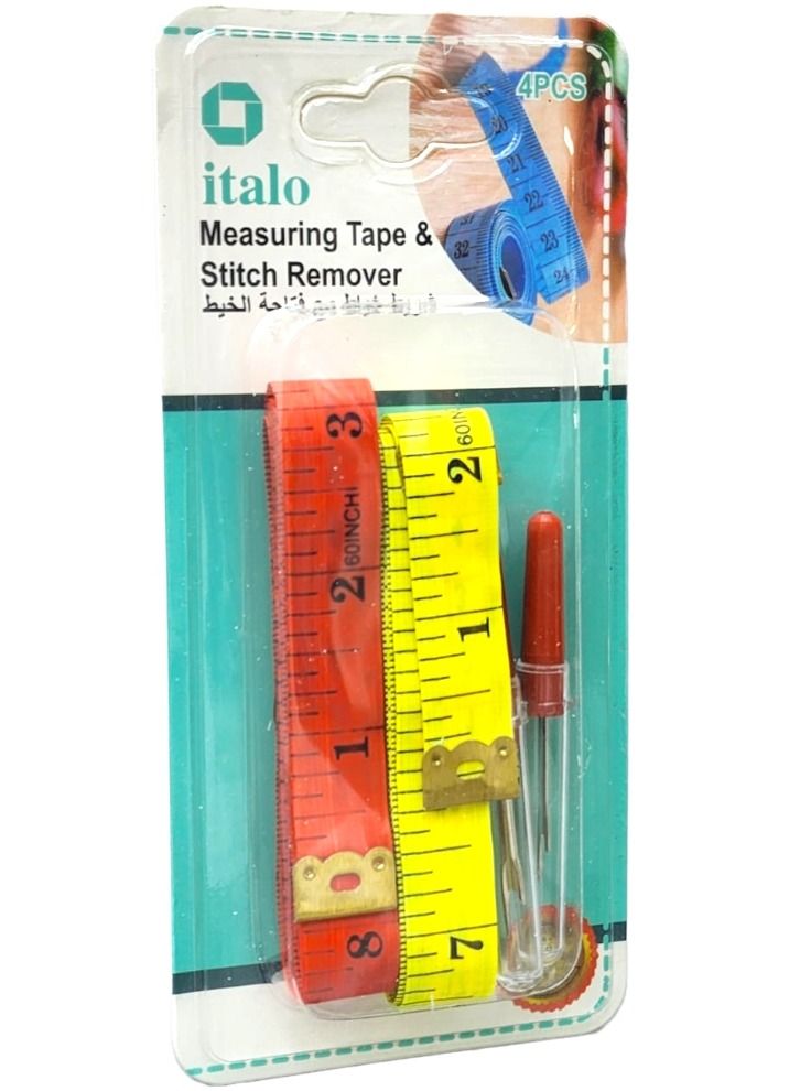 ITALO 2 Pieces of Sewing Tailor Ruler Tape Measure 1.5 Meter and 2 Pieces of Plastic Handle Seam Ripper Stitch Unpicker Thread Cutter Sewing Tool with Cap Red 68millimeter - Image 3
