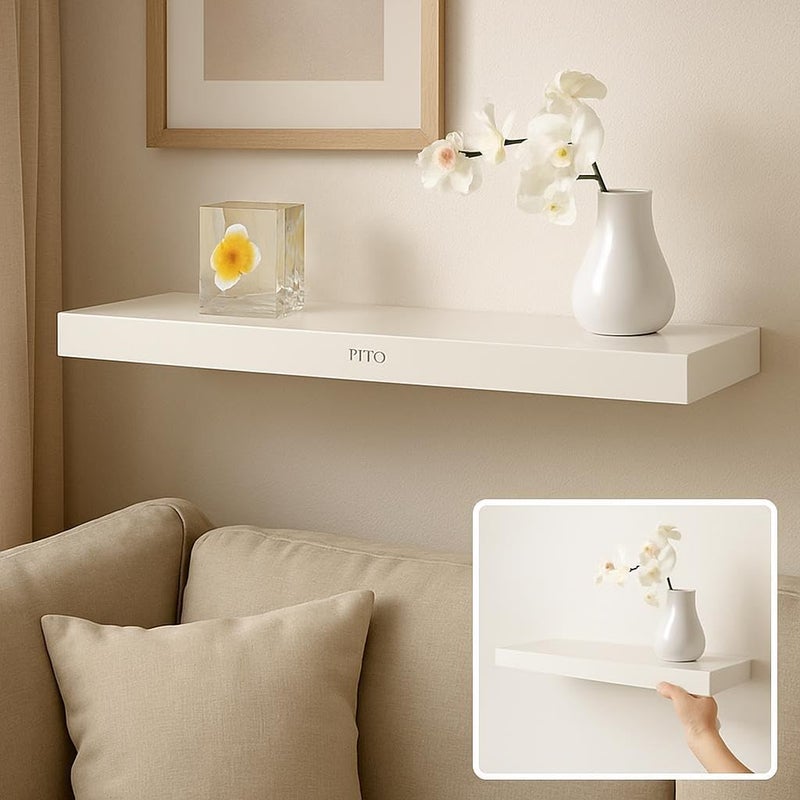 Fitto Wall Shelf 80x19.5cm, White Floating Shelf for Home Decor - Image 3