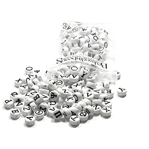 Bedazzlinbeads 200 Assorted Greek Alphabet 7mm Flat Round Plastic Acrylic White & Black Coin Letter Beads - Image 5