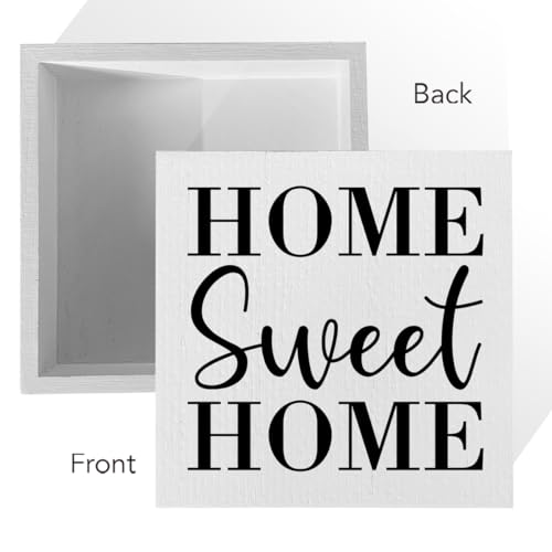 ENGVZ Home Sweet Home Rustic Farmhouse Style Wood Sign Art 5 x 5 Inch Wooden Box Plaque for Living Room Desk Décor Gift - Image 3