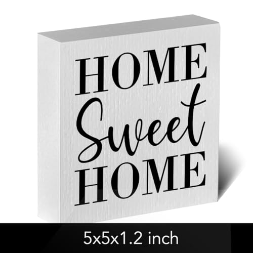 ENGVZ Home Sweet Home Rustic Farmhouse Style Wood Sign Art 5 x 5 Inch Wooden Box Plaque for Living Room Desk Décor Gift - Image 2