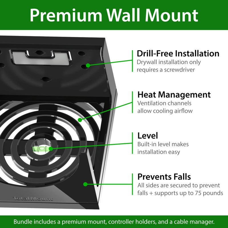 TotalMount – Wall Mount for Xbox Series X – Prevents Your Xbox from Falling by Securing Each Side (Large Bundle: Wall Mount and 3 Controller Holders) - Image 3