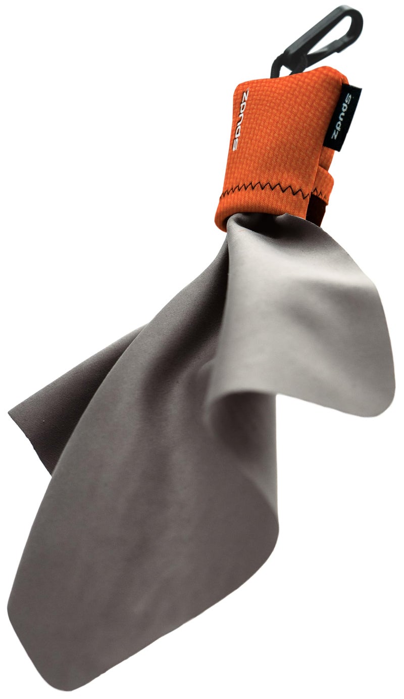 SPUDZ Ultra Microfiber Lens Cleaner with Closeable Bottom – Clip-On Pouch, Washable – for Binoculars, Scopes, Glasses, Screens | Ultra Blaze Orange, 6 x 6 Inch - Image 1