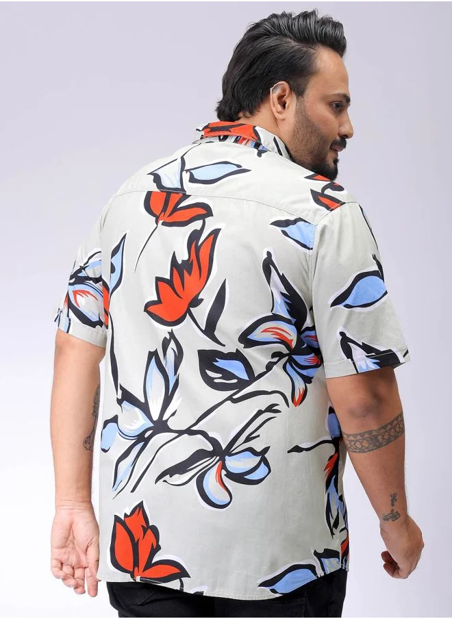 هاردسودا Men Plus Size Regular Fit Printed Cutaway Collar Half Sleeves Casual Shirt