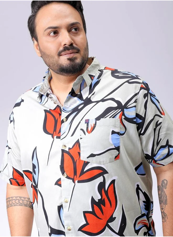 هاردسودا Men Plus Size Regular Fit Printed Cutaway Collar Half Sleeves Casual Shirt