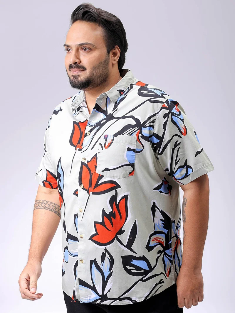 HARDSODA Men Plus Size Regular Fit Printed Cutaway Collar Half Sleeves Casual Shirt