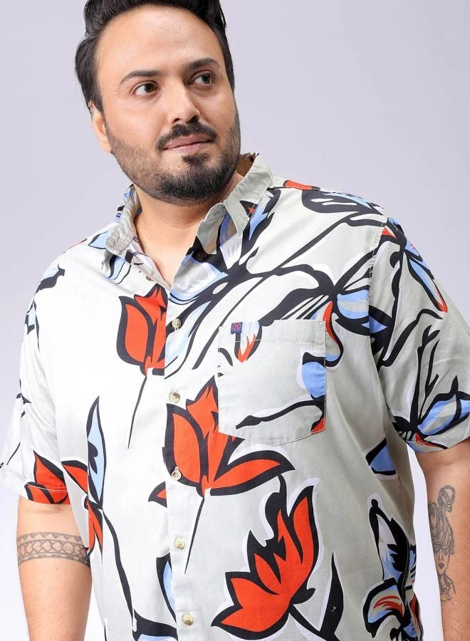 HARDSODA Men Plus Size Regular Fit Printed Cutaway Collar Half Sleeves Casual Shirt