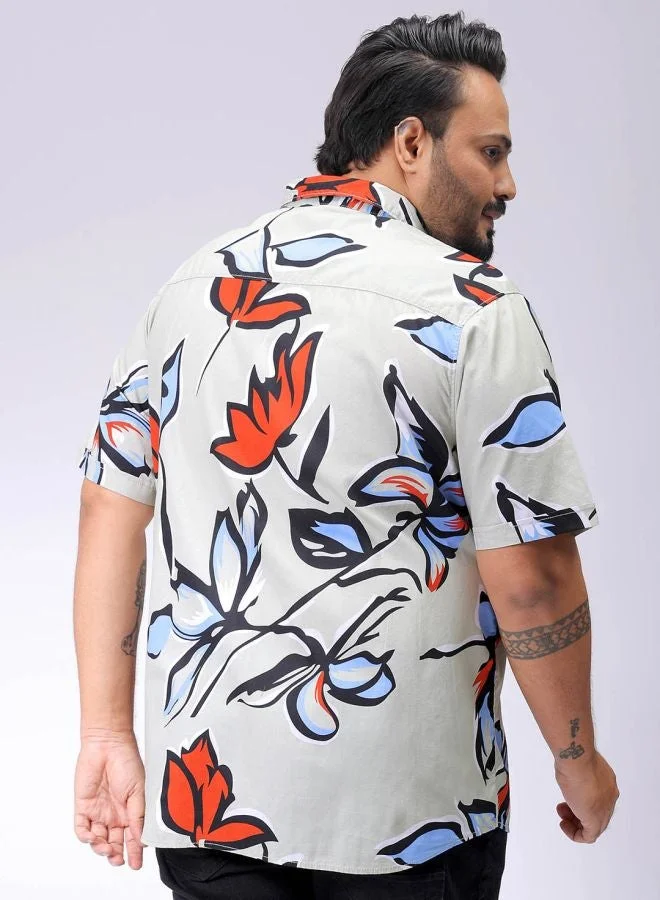 HARDSODA Men Plus Size Regular Fit Printed Cutaway Collar Half Sleeves Casual Shirt