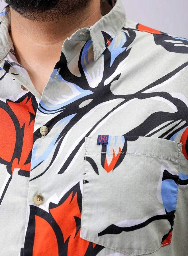 HARDSODA Men Plus Size Regular Fit Printed Cutaway Collar Half Sleeves Casual Shirt