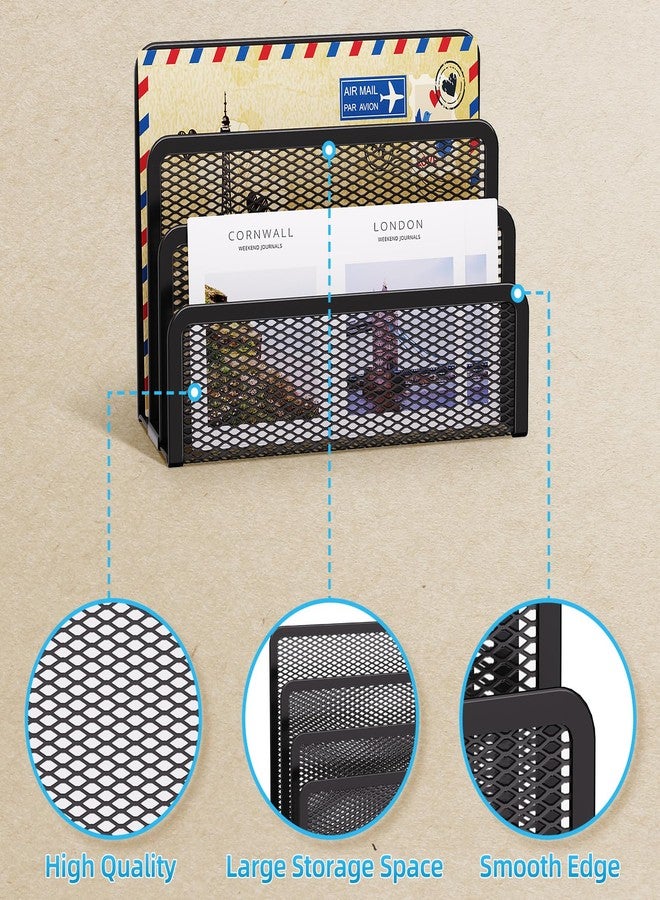 Marbrasse Mail Organizer for Desk, 3-Slot Mesh Metal Mail Holder countertop, Letter Holder, Office Desktop Envelope and Document Storage Rack (Black) - Image 2