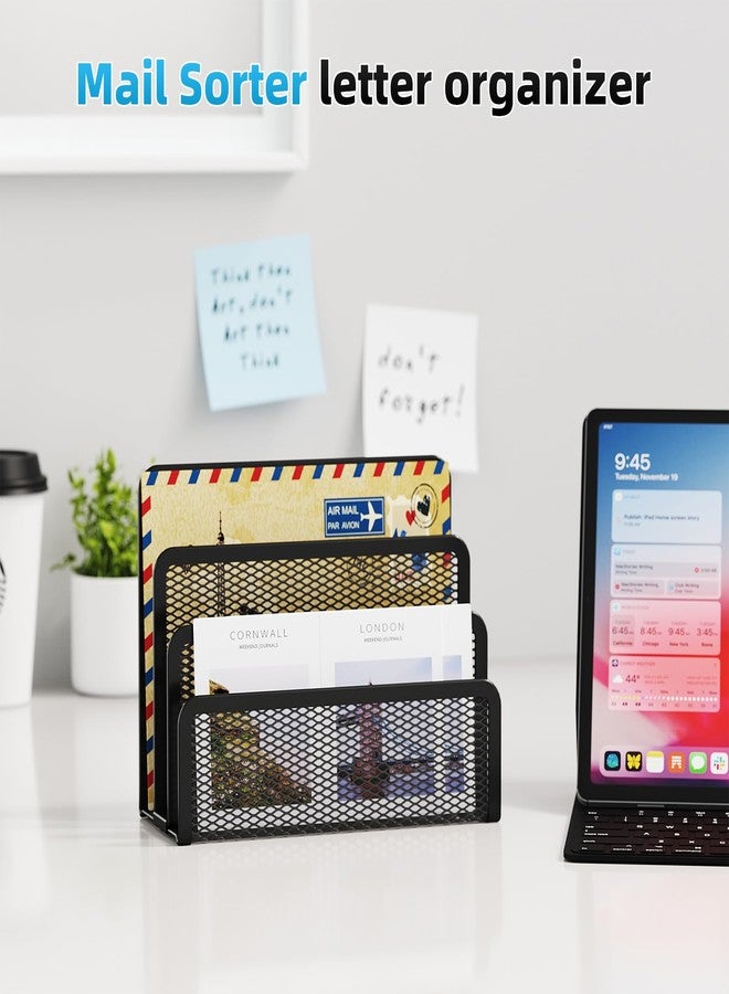 Marbrasse Mail Organizer for Desk, 3-Slot Mesh Metal Mail Holder countertop, Letter Holder, Office Desktop Envelope and Document Storage Rack (Black) - Image 3