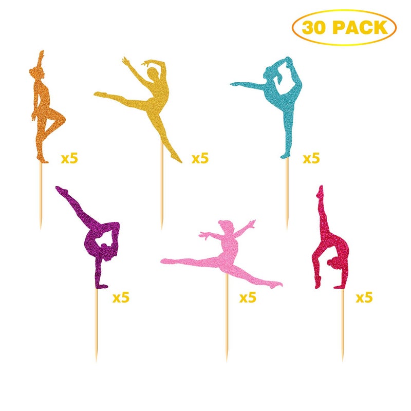 YOYMARR 31 Pieces Gymnastics Cake Topper Gymnast cupcake Topper for Gymnastics Themed Baby Girl Happy Birthday Party Supplies Colorful Sparkle Decorations - Image 4