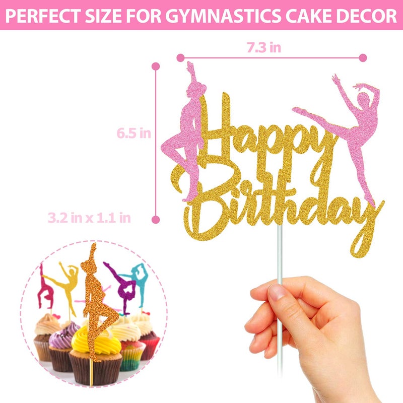 YOYMARR 31 Pieces Gymnastics Cake Topper Gymnast cupcake Topper for Gymnastics Themed Baby Girl Happy Birthday Party Supplies Colorful Sparkle Decorations - Image 3