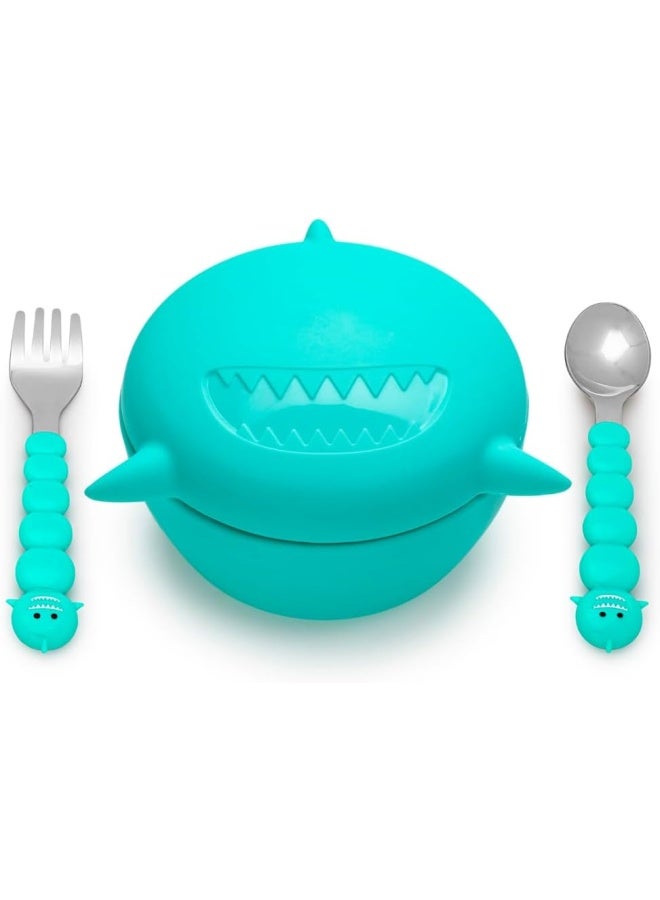 melii Silicone Bowl With Lid And Utensils - Shark - Image 1