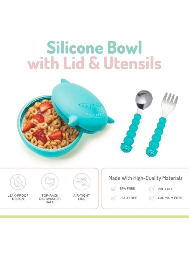 melii Silicone Bowl With Lid And Utensils - Shark - Image 2
