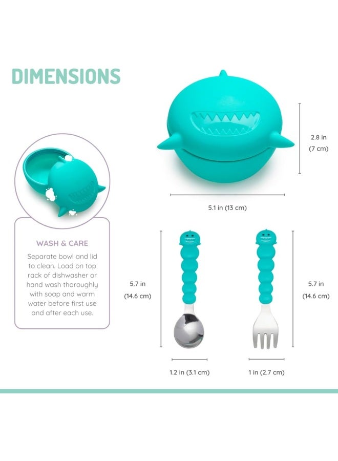 melii Silicone Bowl With Lid And Utensils - Shark - Image 3
