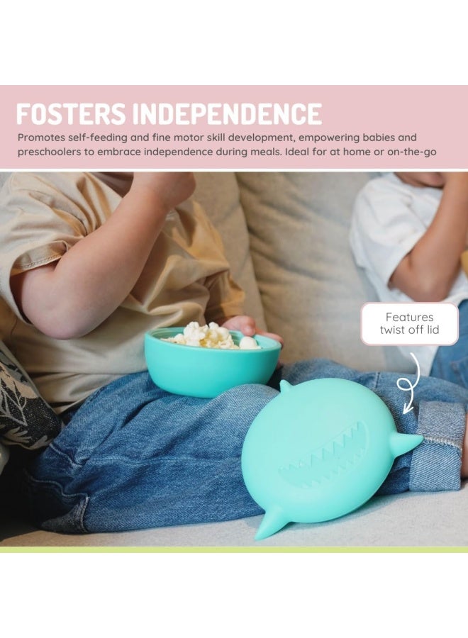 melii Silicone Bowl With Lid And Utensils - Shark - Image 4