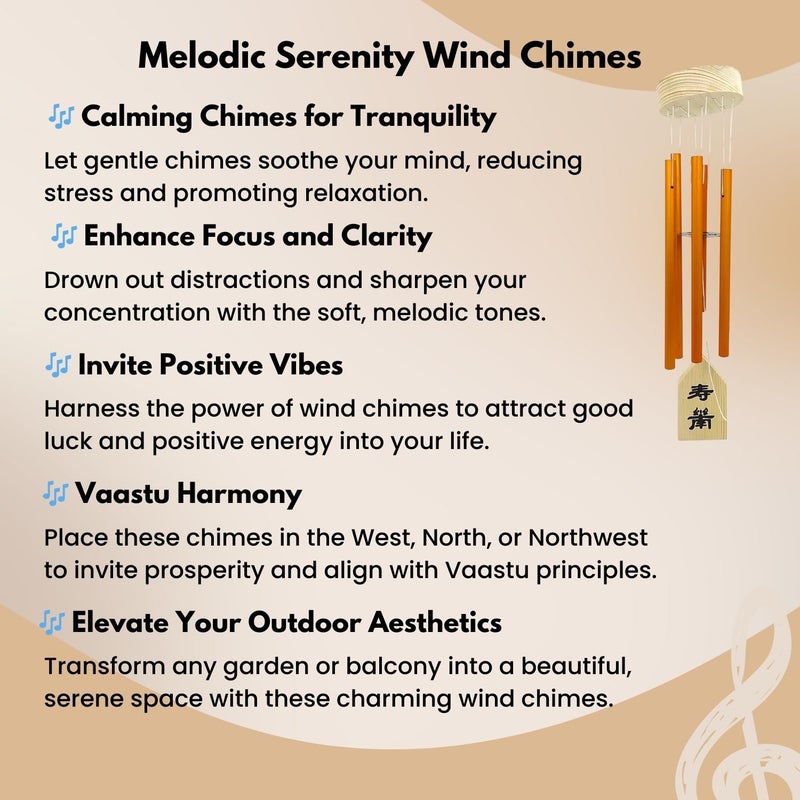 Plus Value 5 Pipe Wind Chimes for Balcony Home Positive Energy Decor Garden Outdoor Feng Shui Metal Hanging Bells Big Size (Positivity Vibes Windchimes for Office Decoration, Gold) - Image 5